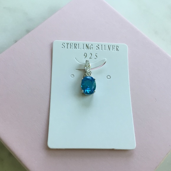 Sterling Silver Aqua Cz Necklace - Picture 4 of 16